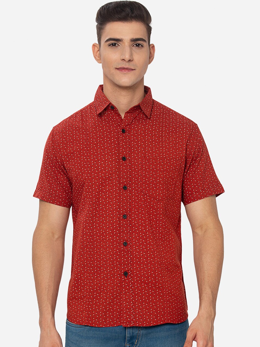 

Greenfibre Men Maroon Slim Fit Printed Casual Shirt