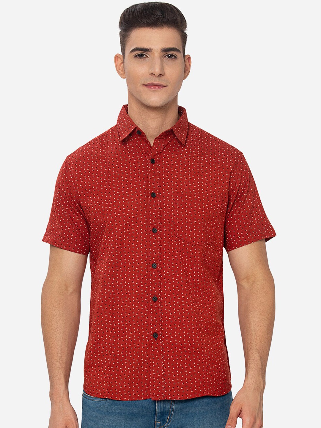 

Greenfibre Men Maroon Slim Fit Printed Casual Shirt