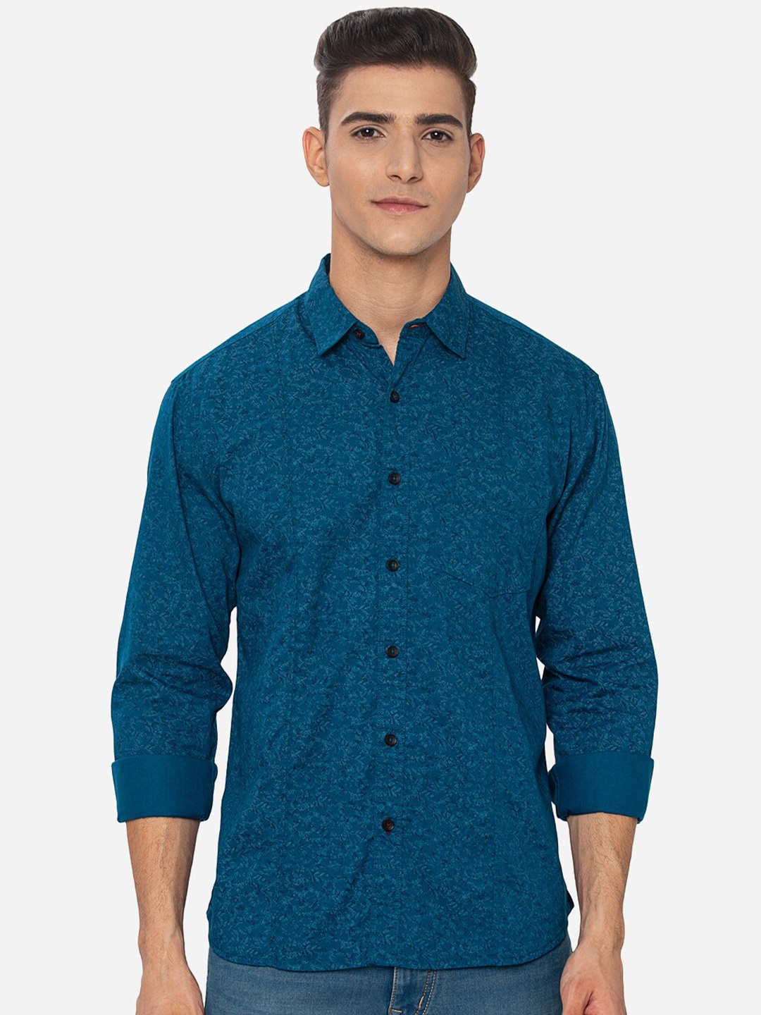 

Greenfibre Men Blue Slim Fit Floral Printed Casual Shirt
