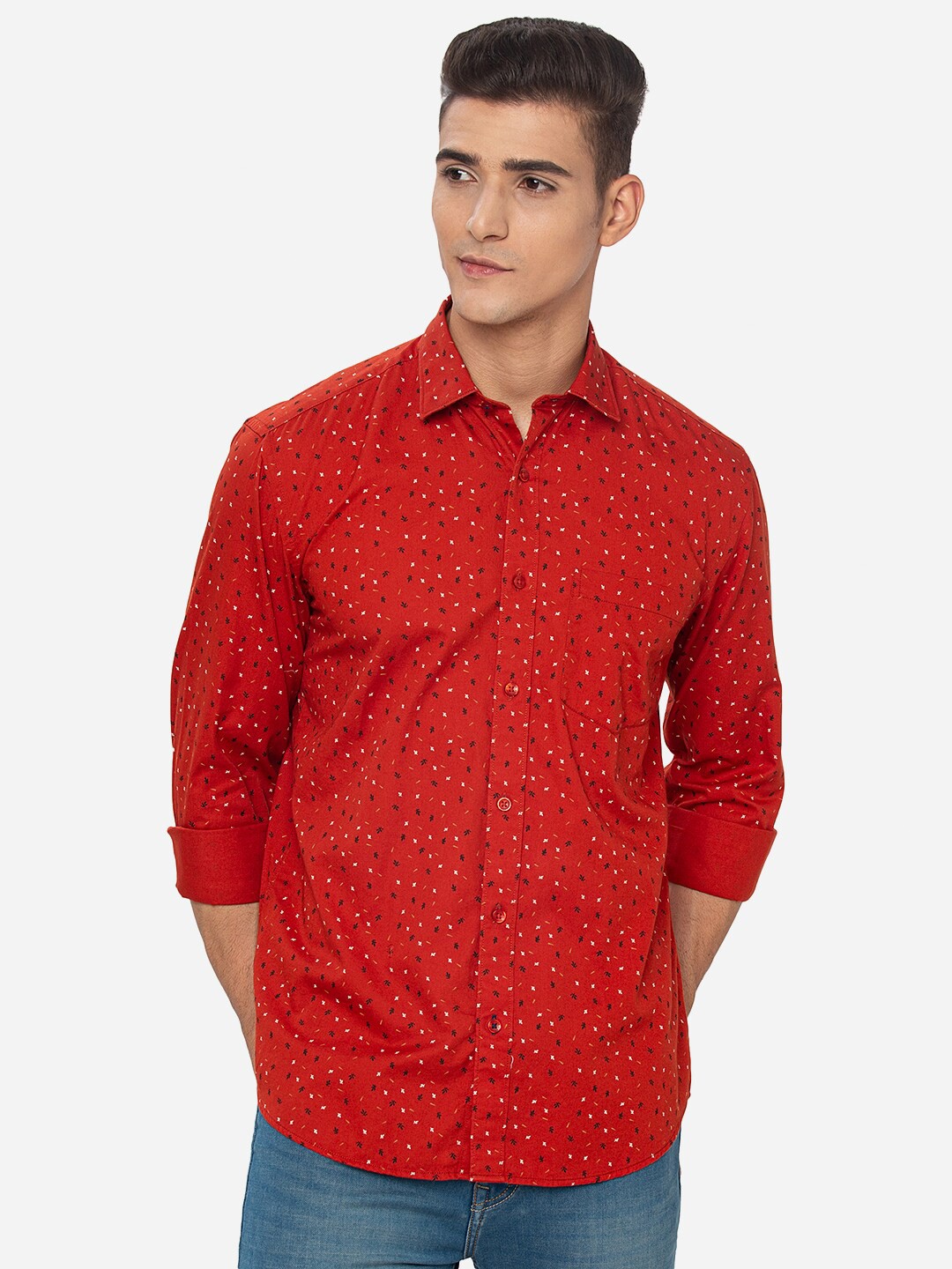 

Greenfibre Men Red Slim Fit Printed Casual Shirt
