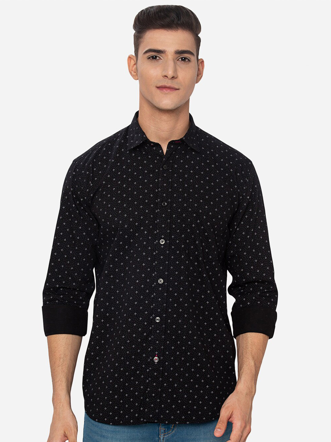 

Greenfibre Men Black Slim Fit Printed Casual Shirt