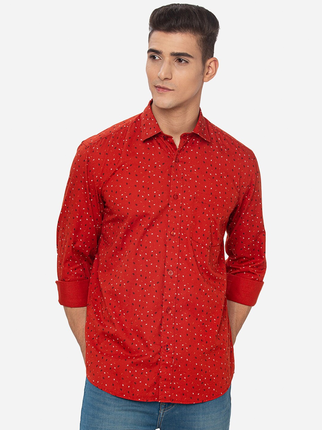 

Greenfibre Men Red Slim Fit Printed Casual Shirt