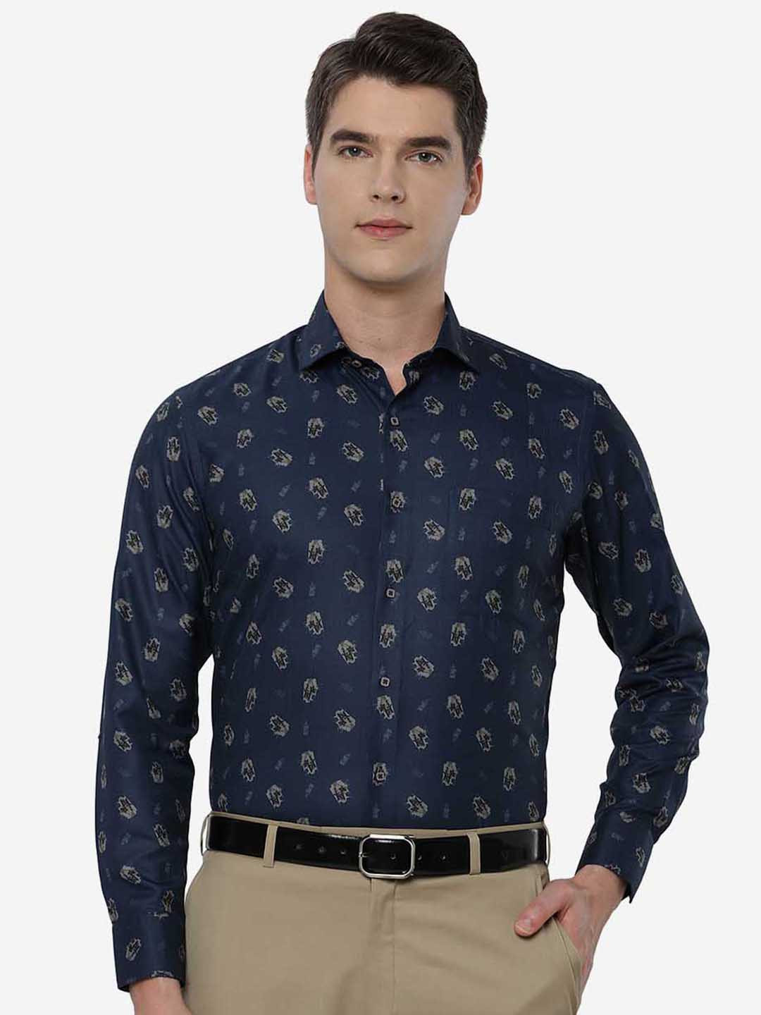 

Greenfibre Men Navy Blue Slim Fit Printed Formal Shirt