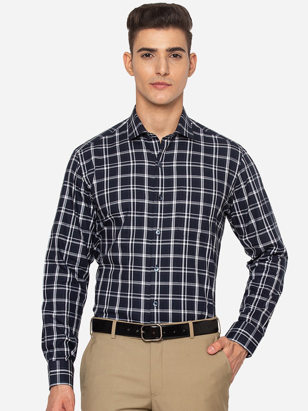 

JADE BLUE Men Blue Slim Fit Checked Formal Shirt