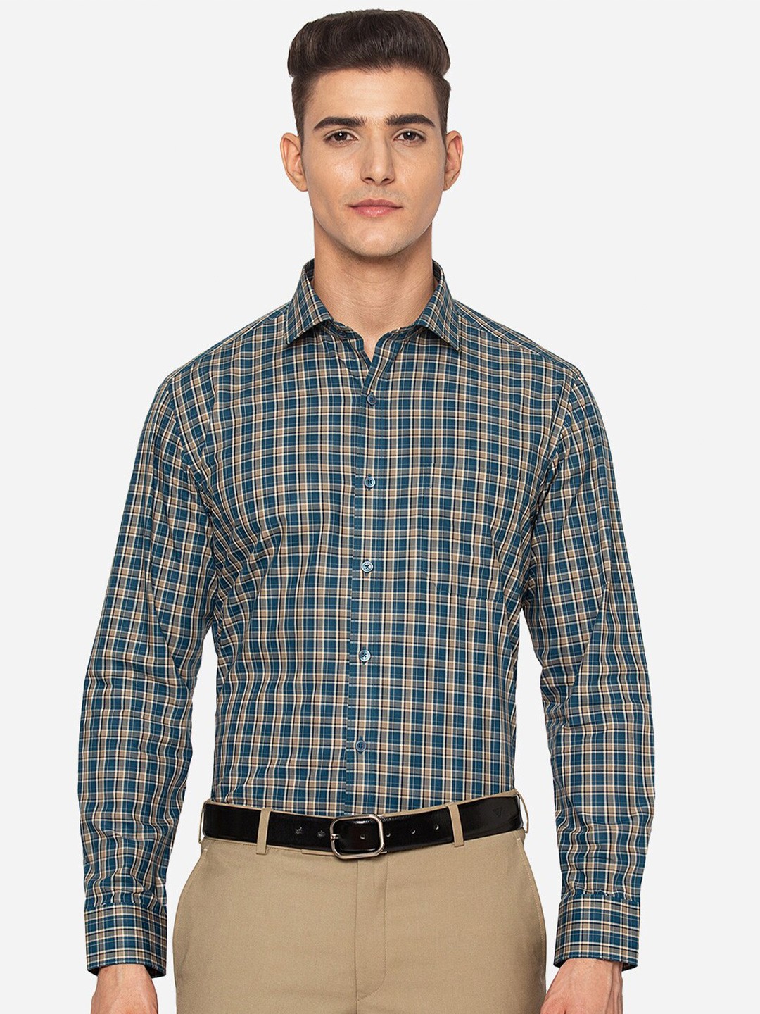 

JADE BLUE Men Blue Slim Fit Checked Formal Shirt
