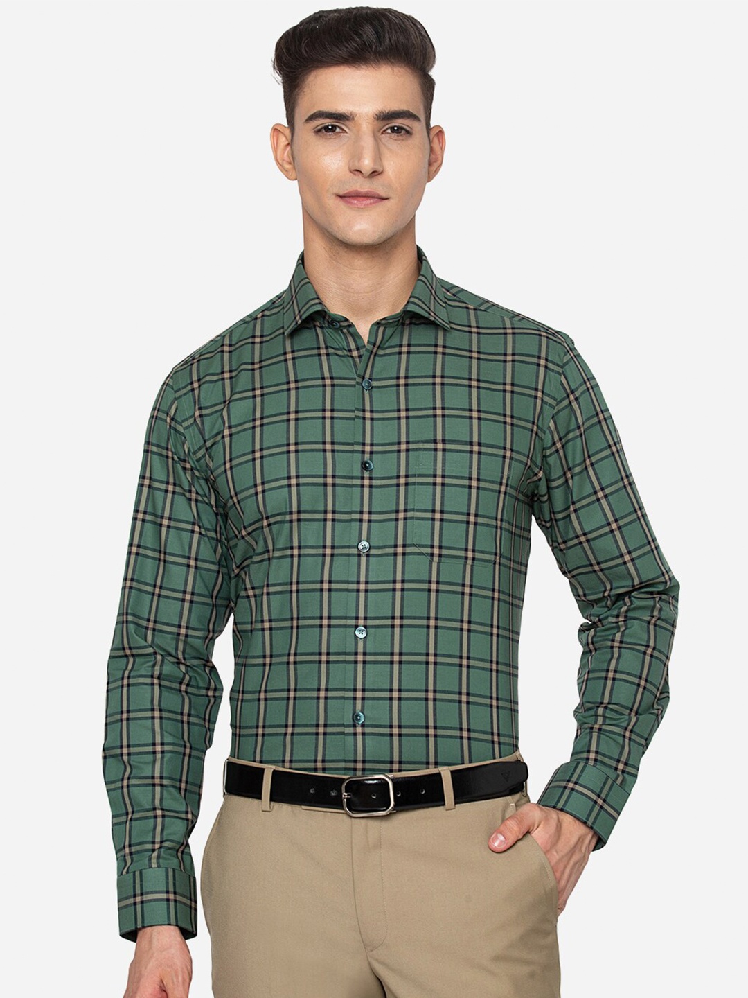 

JADE BLUE Men Green Slim Fit Grid Tattersall Checks Checked Casual Shirt