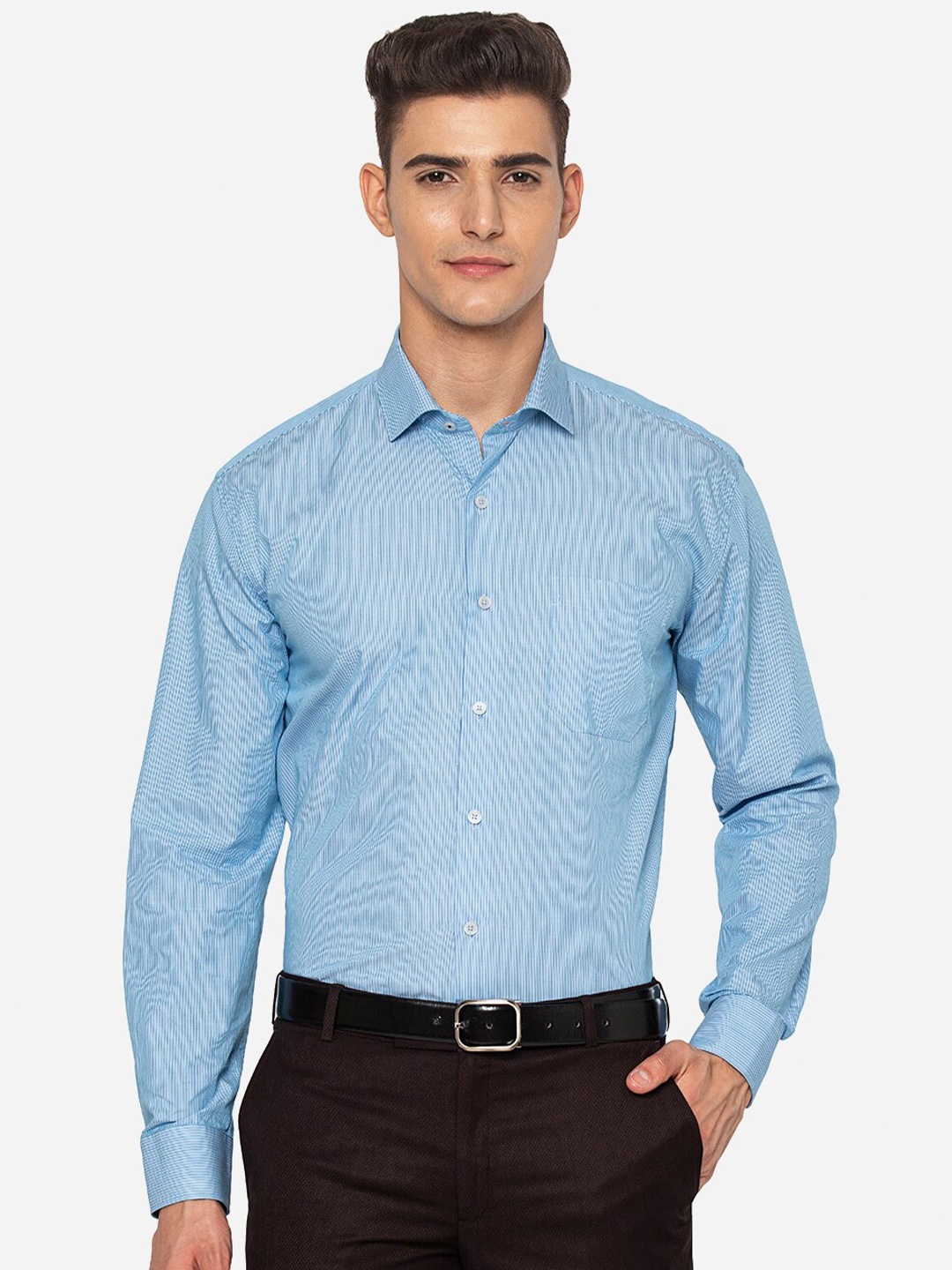

JADE BLUE Men Blue Pinstripes Cotton Casual Shirt