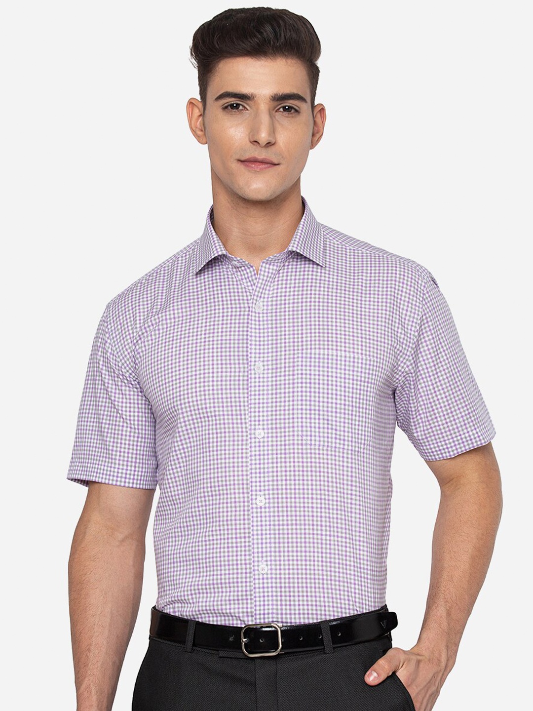 

JADE BLUE Men Purple Micro Checked Cotton Formal Shirt