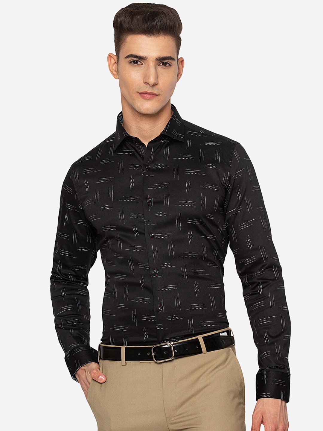 

JB STUDIO Men Black Slim Fit Printed Formal Shirt