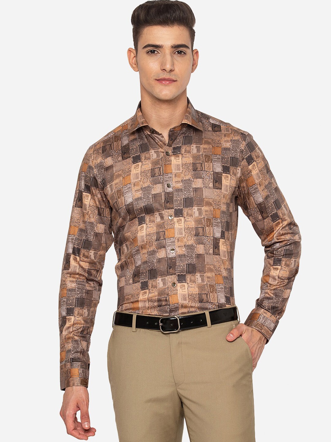 

WYRE Men Brown Slim Fit Printed Casual Shirt