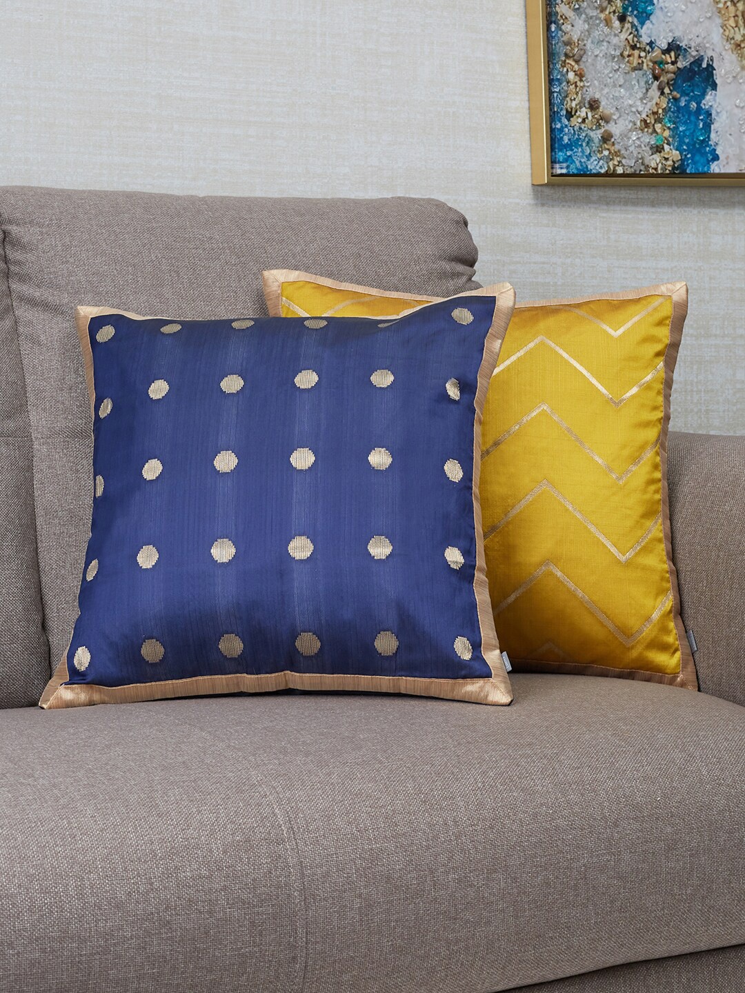 

HomeTown Set of 2 Blue & Yellow Abstract Square Cushion Covers