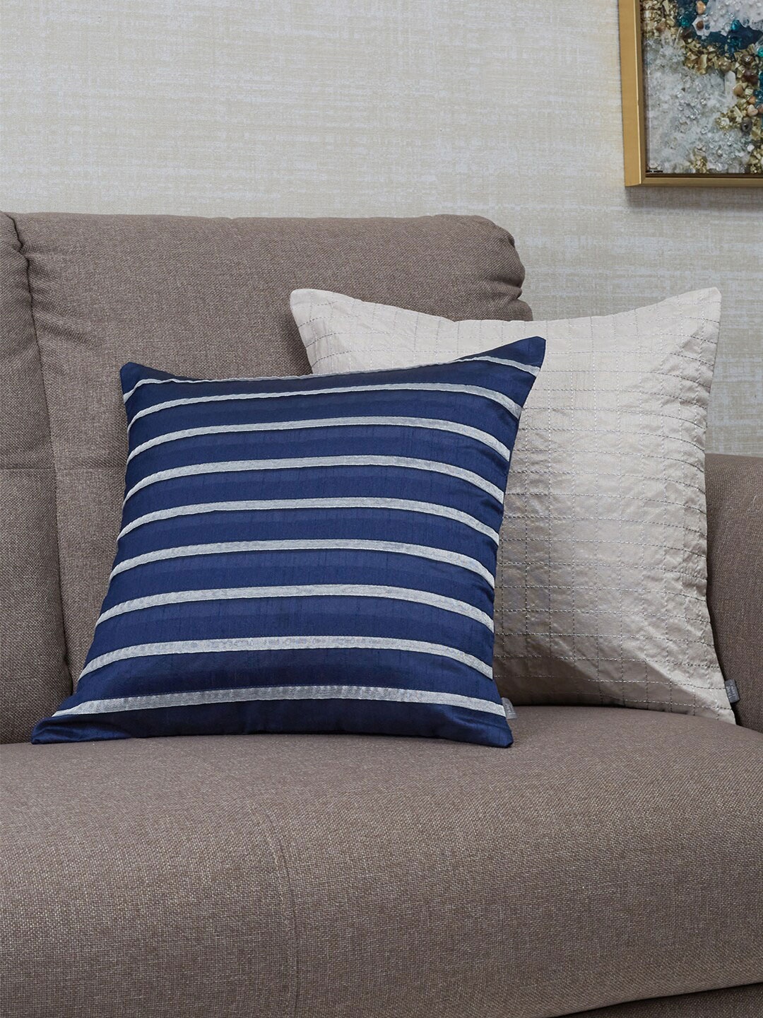 

HomeTown Blue & Cream-Coloured Set of 2 Striped Square Cushion Covers
