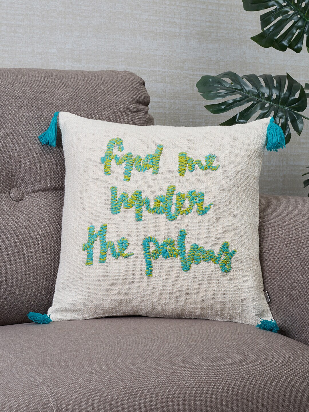 

HomeTown Beige & Blue Abstract Square Cushion Covers
