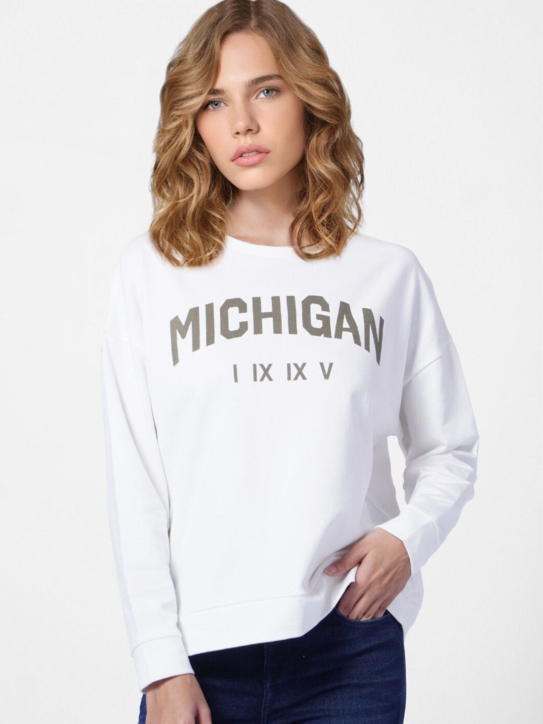 

ONLY Women White Printed Sweatshirt