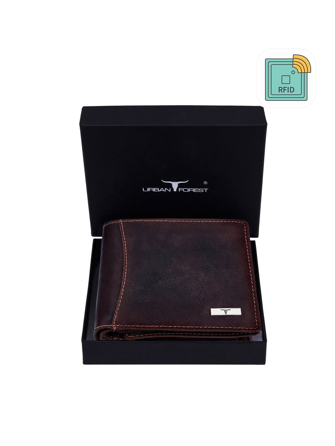 

URBAN FOREST Men Brown Leather Two Fold Wallet