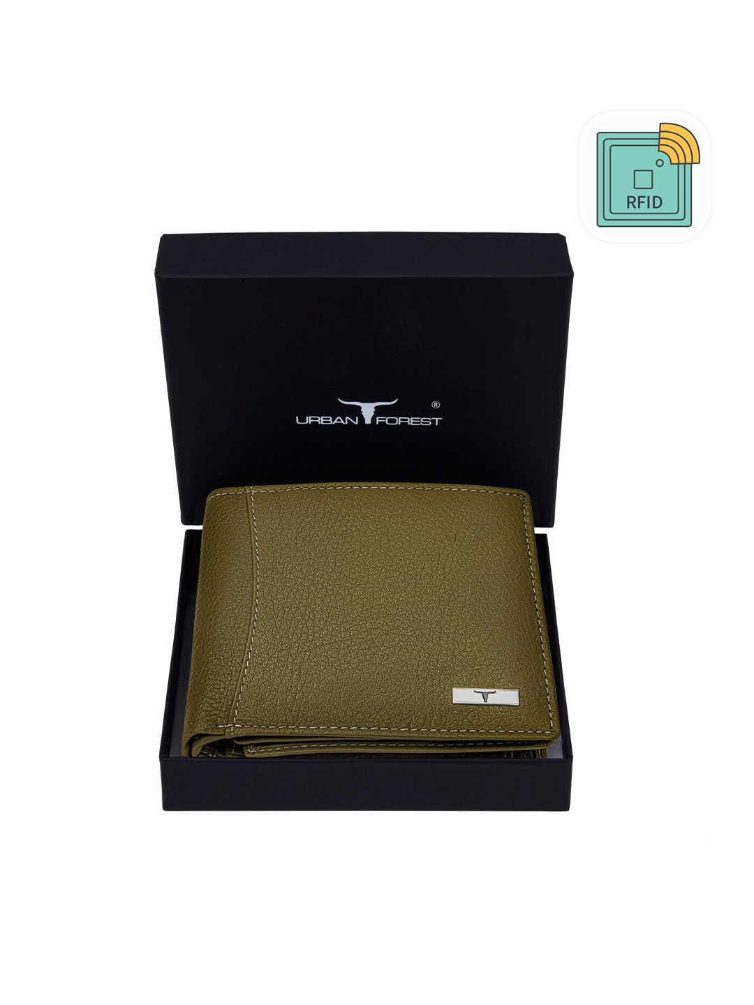 

URBAN FOREST Men Green Leather Two Fold Wallet