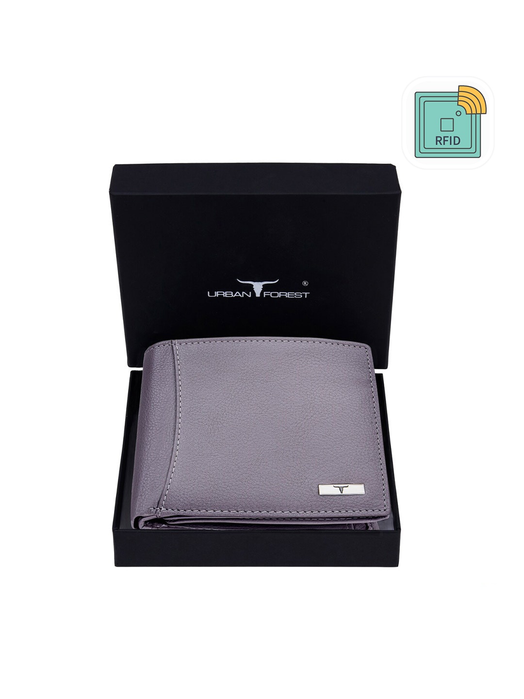 

URBAN FOREST Men Grey Leather Two Fold Wallet