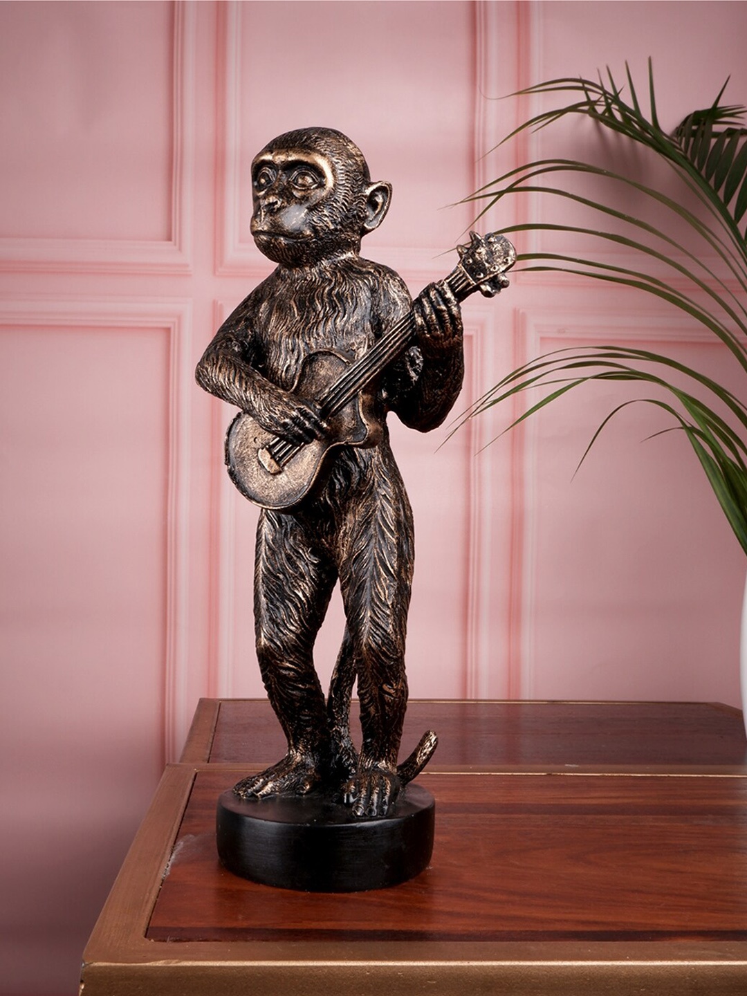 

THE WHITE INK DECOR Brown Premium Musician Monkey Figurine Showpiece
