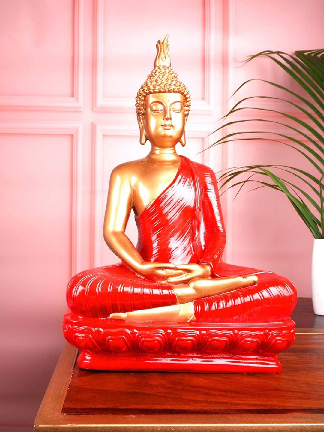 

THE WHITE INK DECOR Red Solid Buddha Showpiece