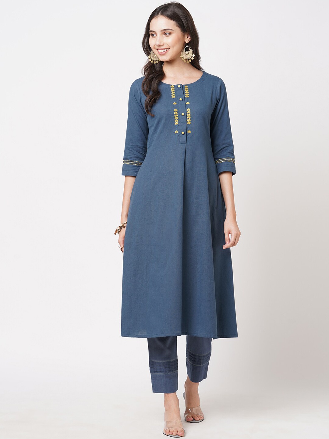 

KAMI KUBI Women Blue Thread Work A line Kurta