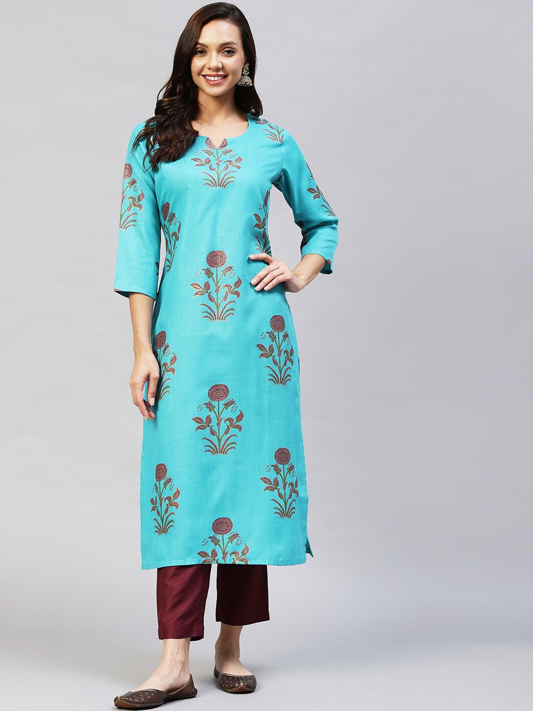 

KALINI Women Blue Floral Printed Kurta with Trousers
