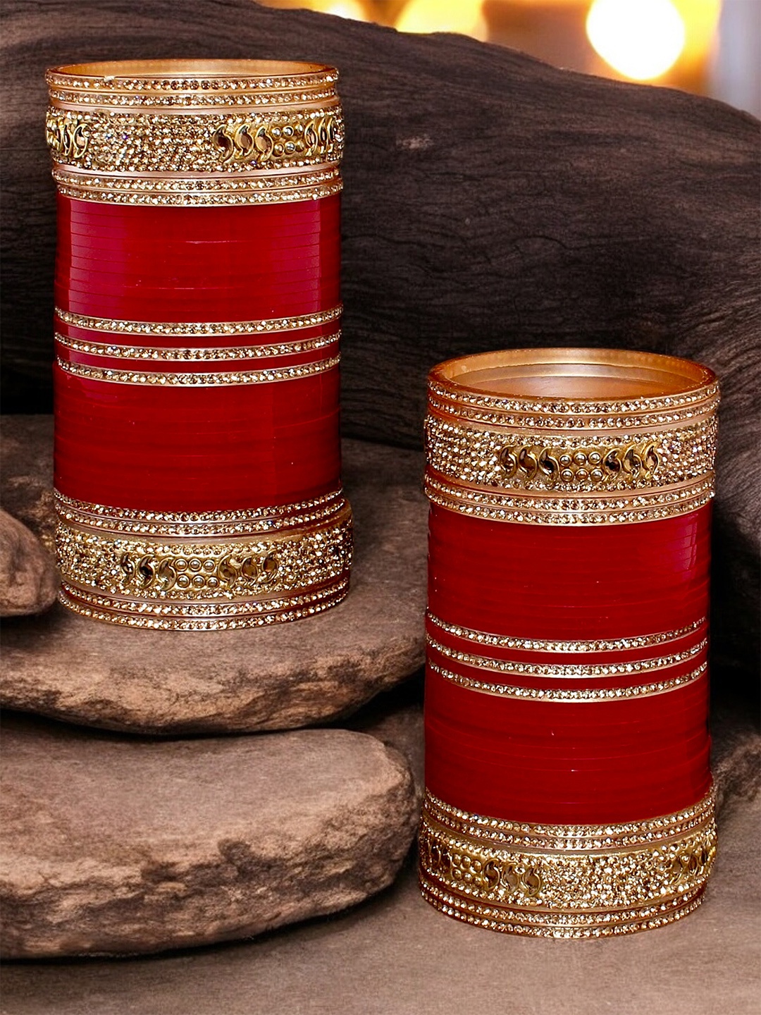 

LUCKY JEWELLERY Maroon & Gold-Toned Kundan Studded Bridal Chura Bangle Set