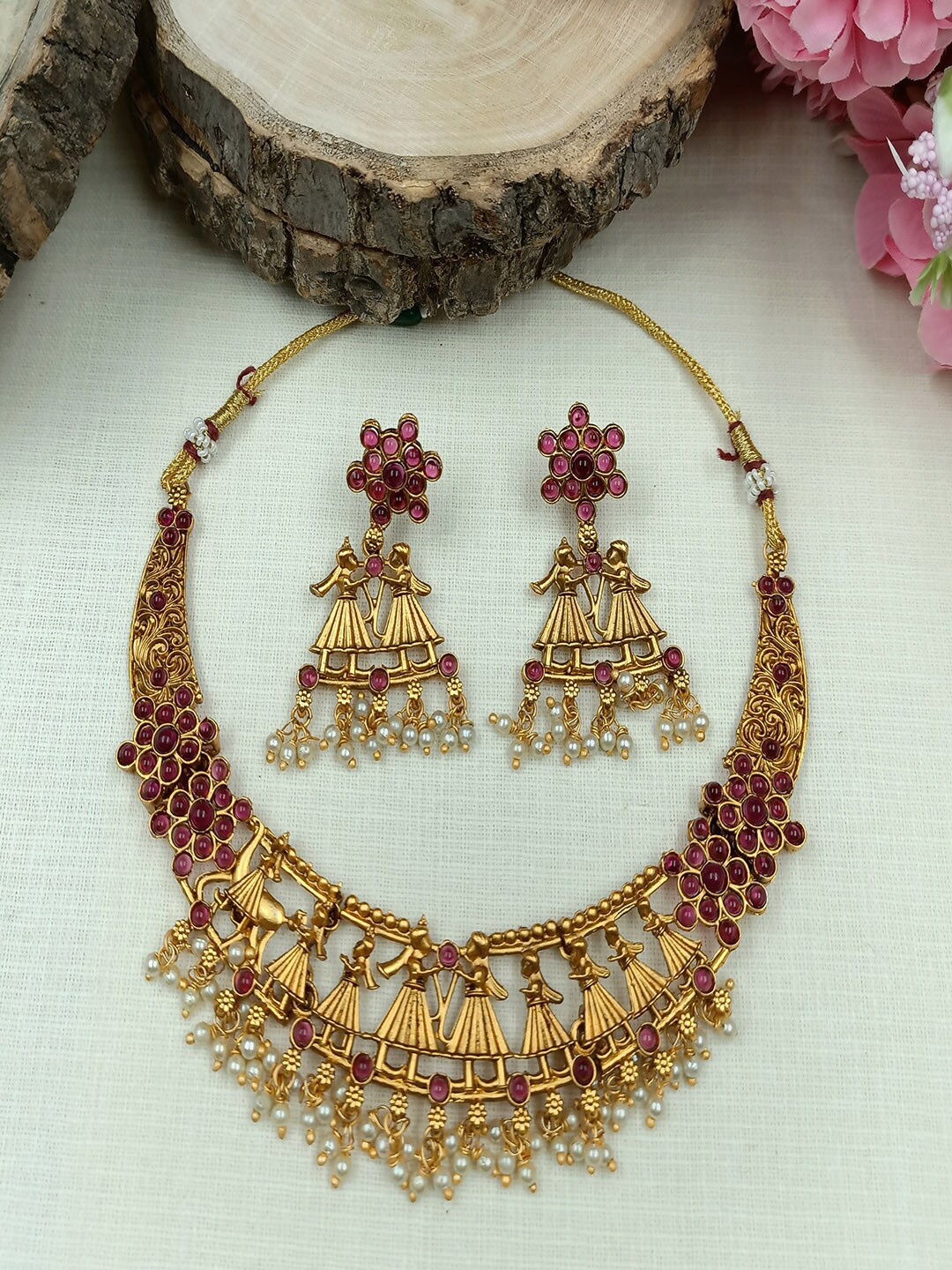 

StileAdda Gold-Plated & Red Stone-Stoned Barati Design Jewellery Set