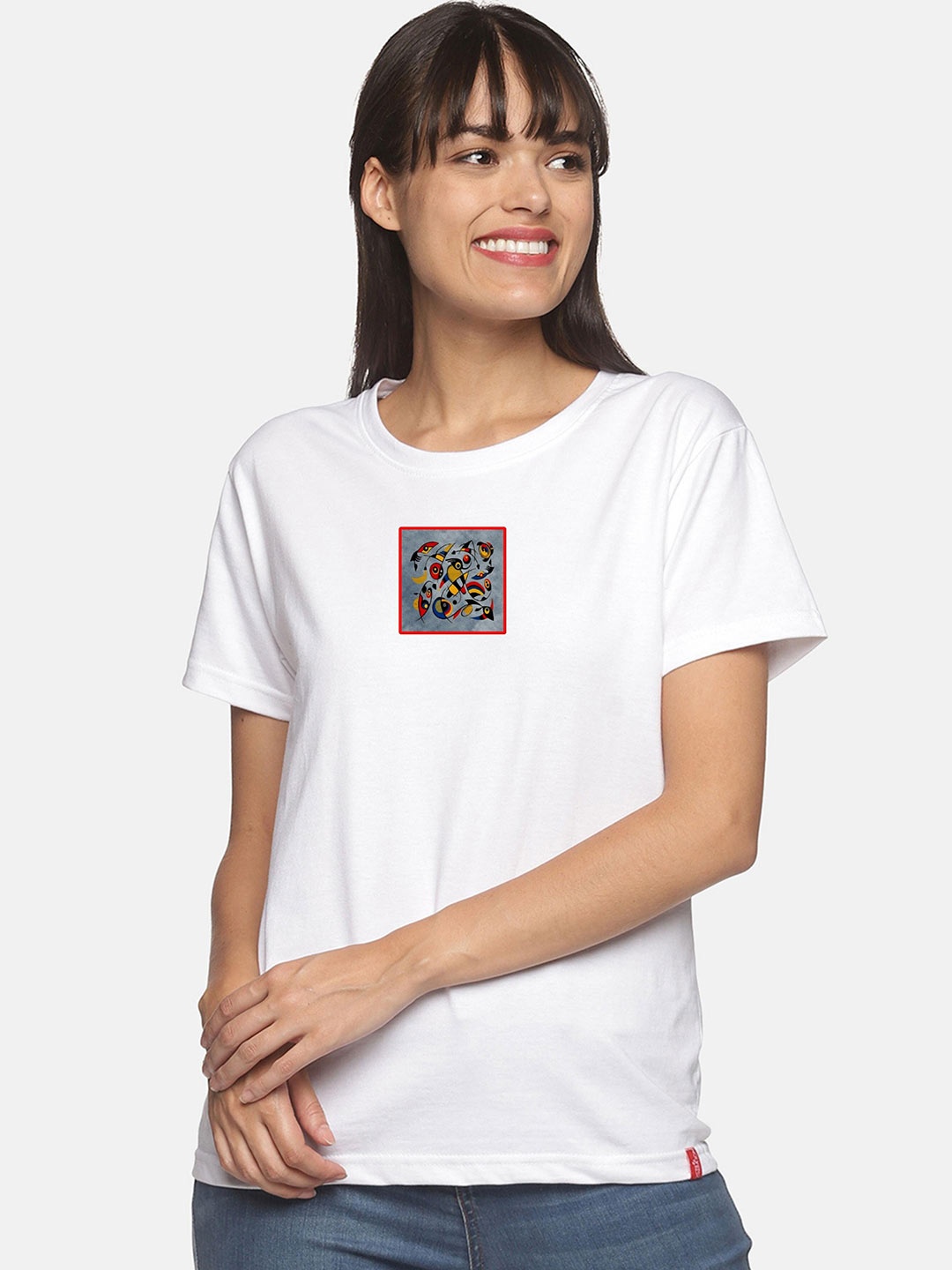 

NOT YET by us Women White Printed Cotton T-shirt