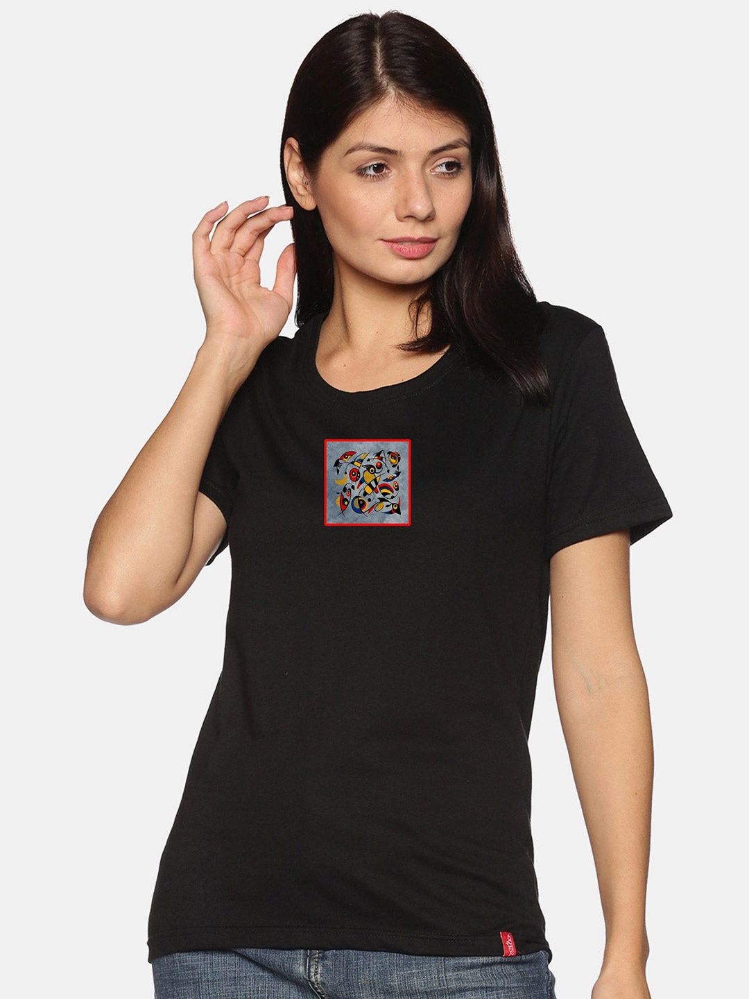 

NOT YET by us Women Black Printed T-shirt