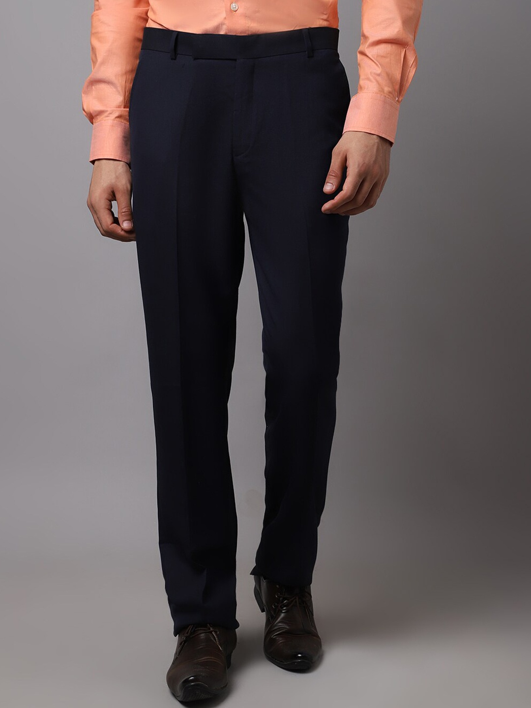 

Cantabil Men Navy Blue Solid Trousers