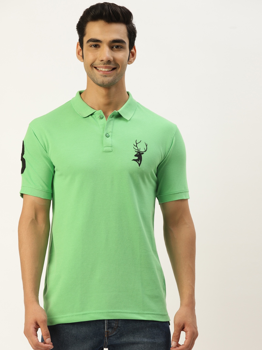 

PORTBLAIR Men Green Solid Polo Collar T-shirt