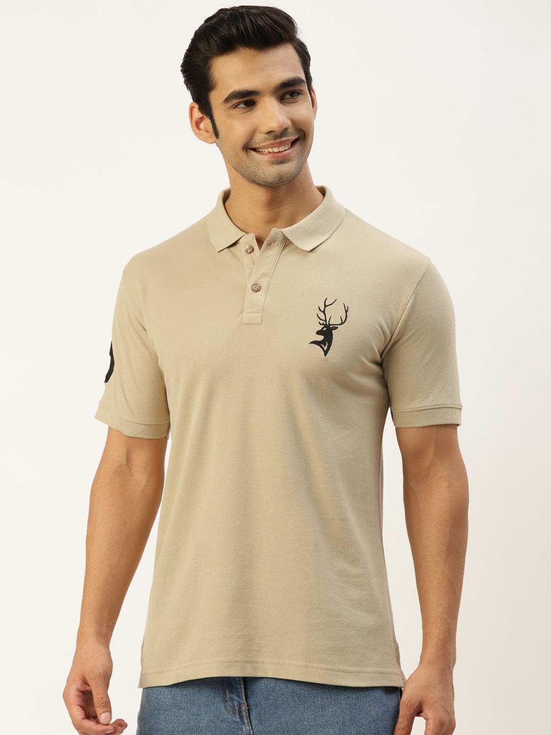 

PORTBLAIR Men Beige Solid Polo Collar T-shirt