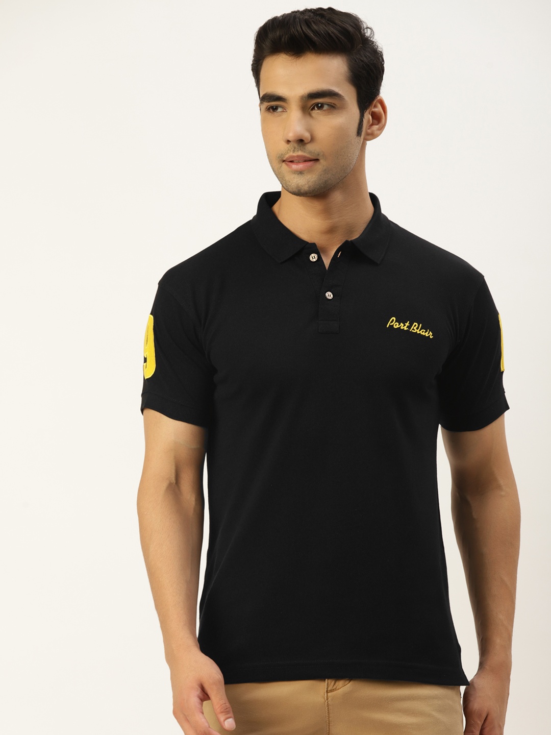

PORTBLAIR Men Black Solid Polo Collar T-shirt