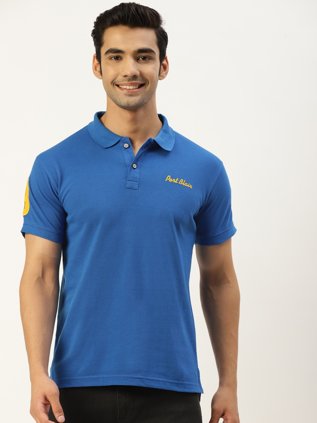 

PORTBLAIR Men Blue Polo Collar Applique Slim Fit T-shirt