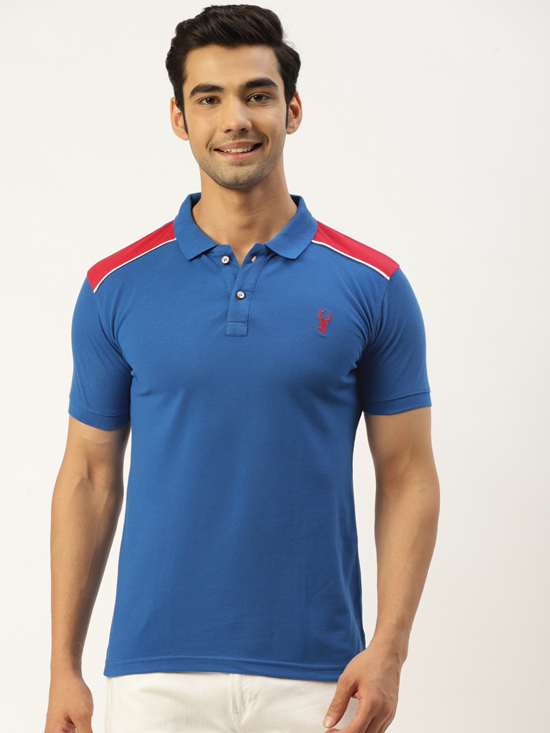 

PORTBLAIR Men Blue Polo Collar Applique Slim Fit T-shirt