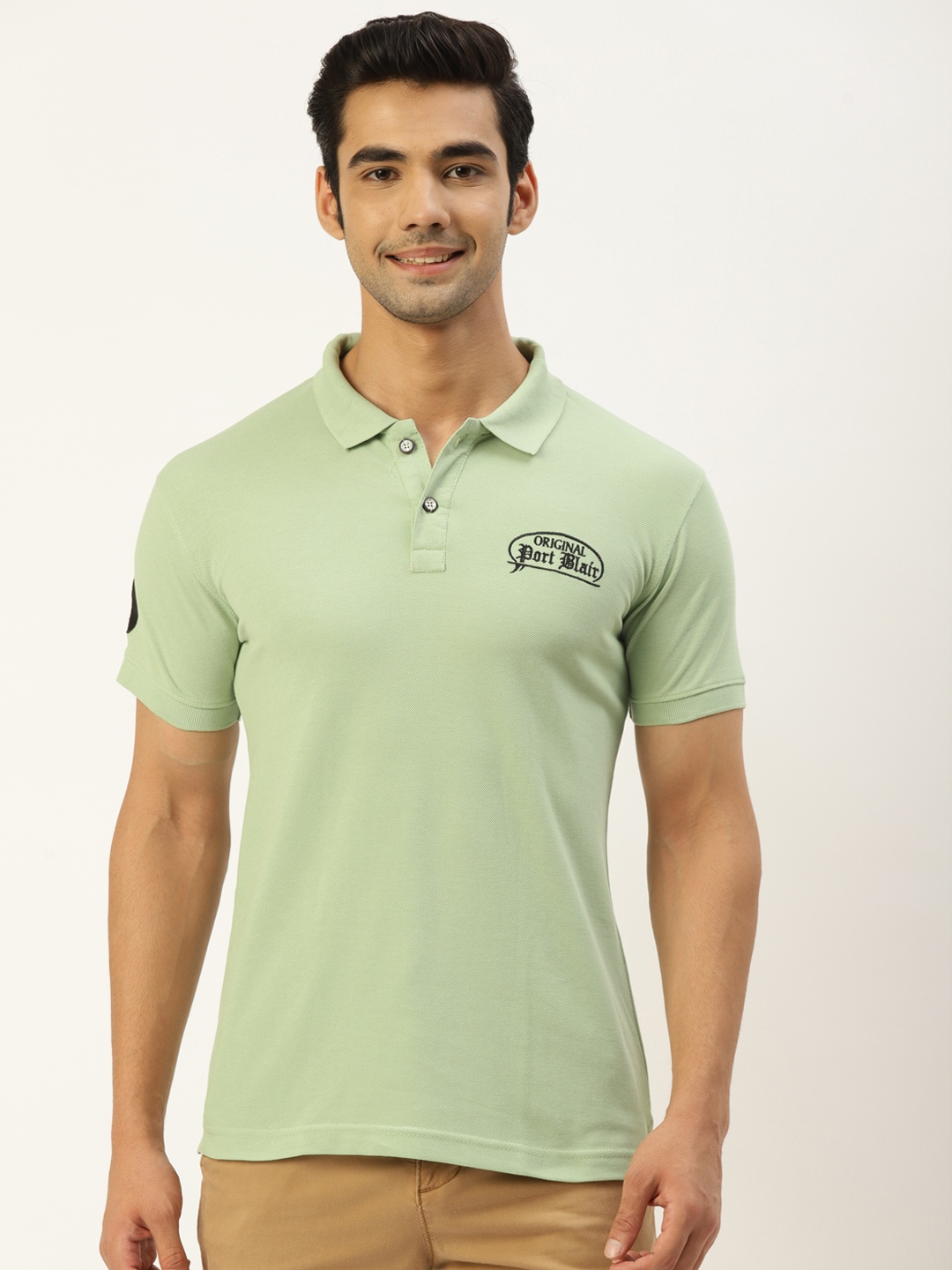 

PORTBLAIR Men Green Solid Polo Collar T-shirt