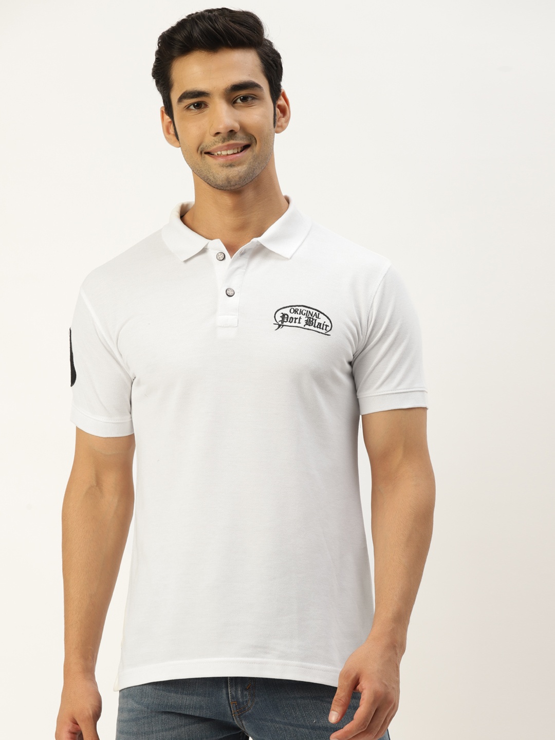 

PORTBLAIR Men White Solid Polo Collar T-shirt