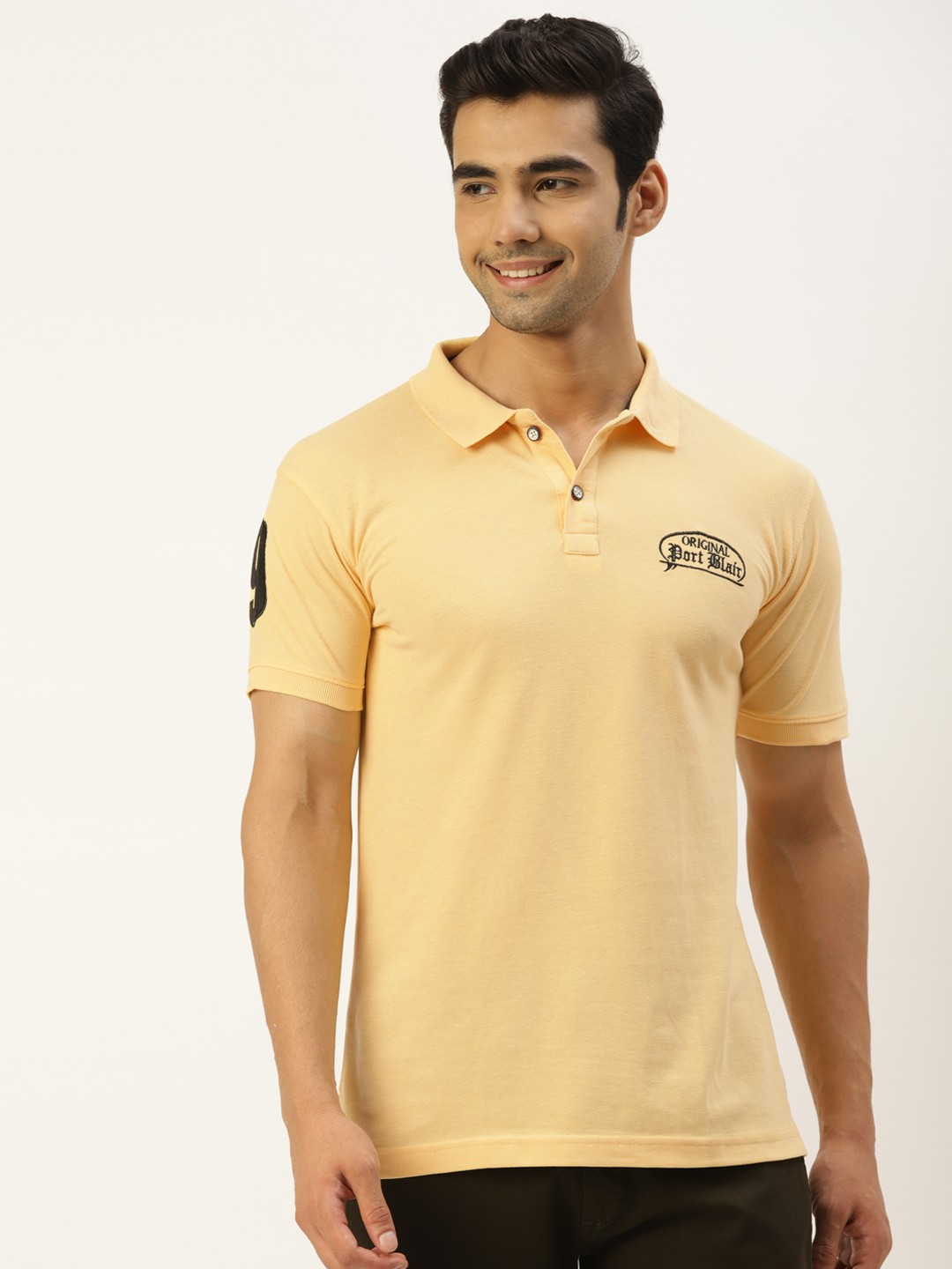 

PORTBLAIR Men Yellow Polo Collar Applique Slim Fit T-shirt