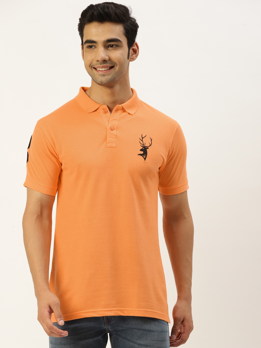 

PORTBLAIR Men Orange Polo Collar Applique Slim Fit T-shirt