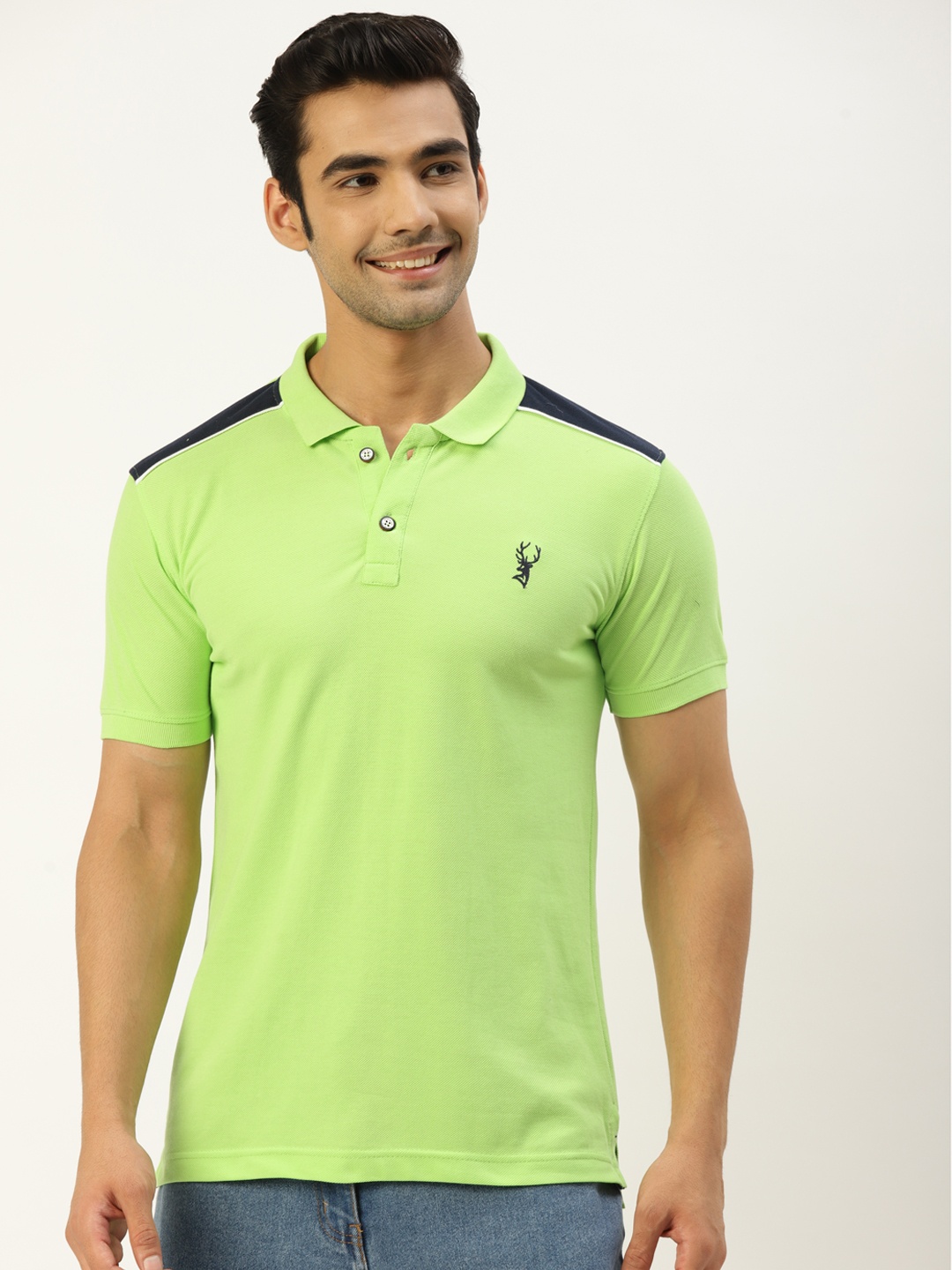 

PORTBLAIR Men Green Polo Collar Slim Fit T-shirt