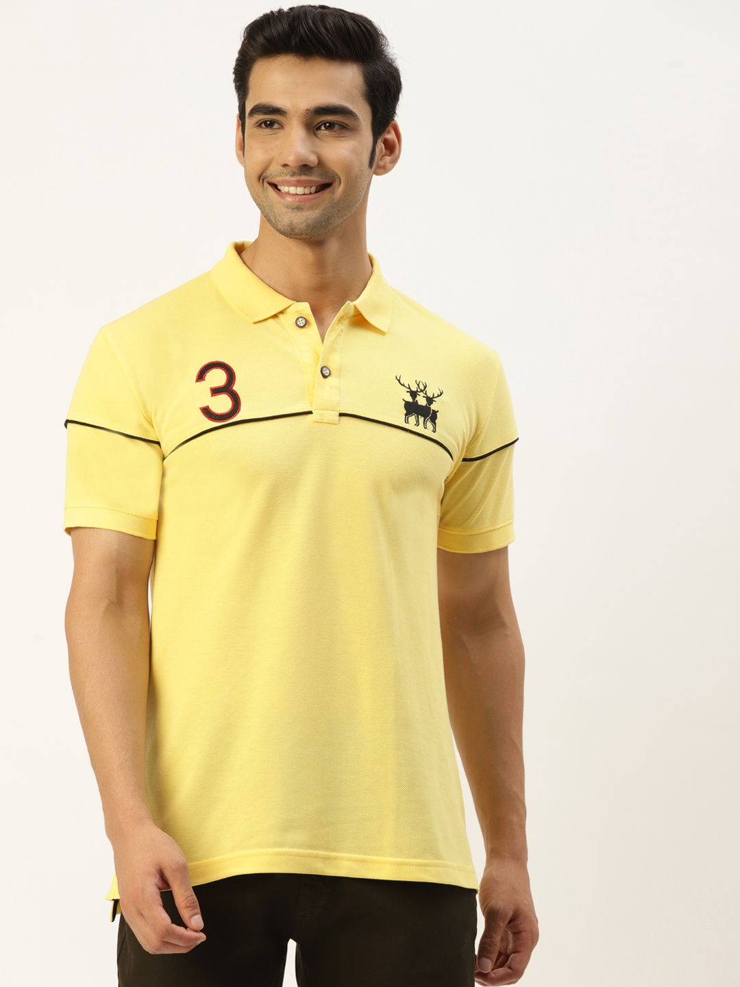 

PORTBLAIR Men Yellow Typography Printed Polo Collar T-shirt