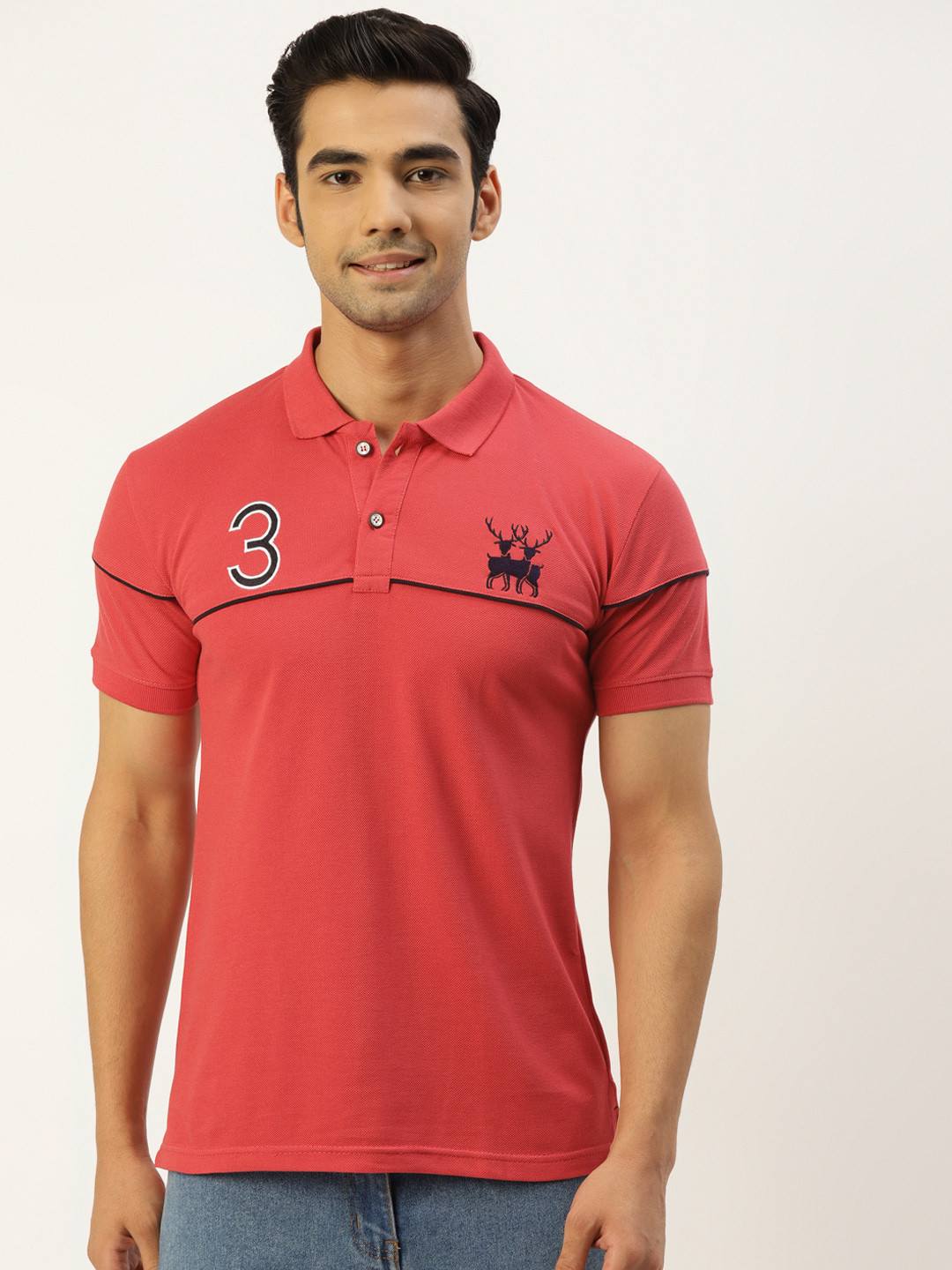 

PORTBLAIR Men Red Typography Printed Polo Collar T-shirt