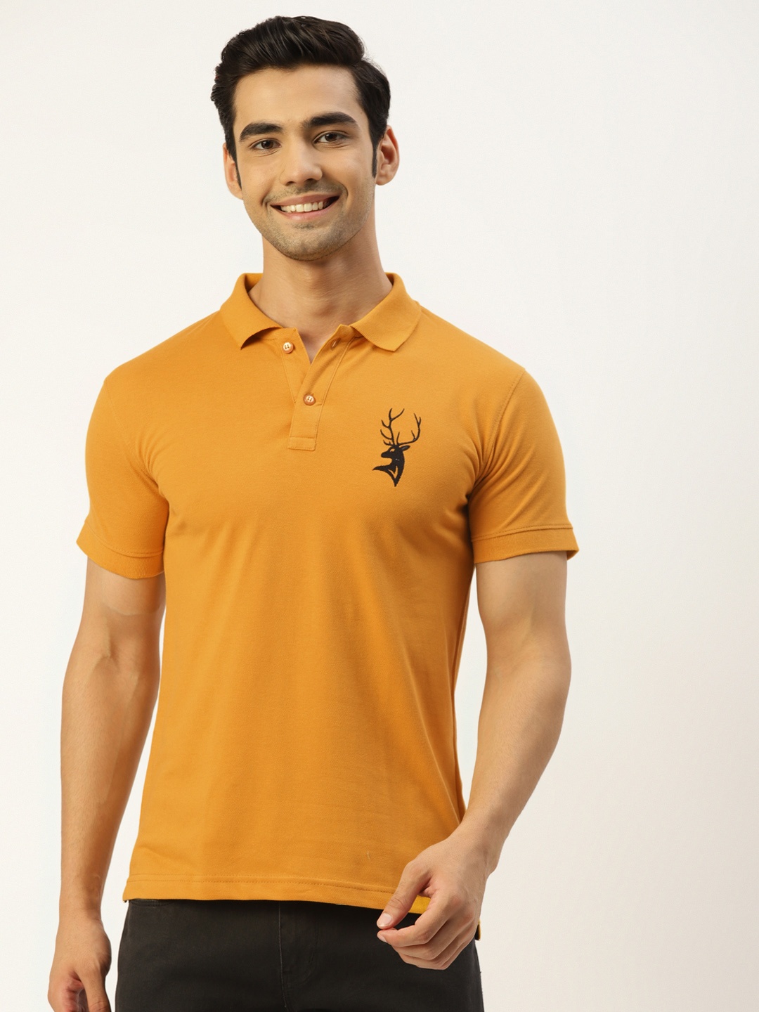

PORTBLAIR Men Mustard Yellow Solid Polo Collar T-shirt