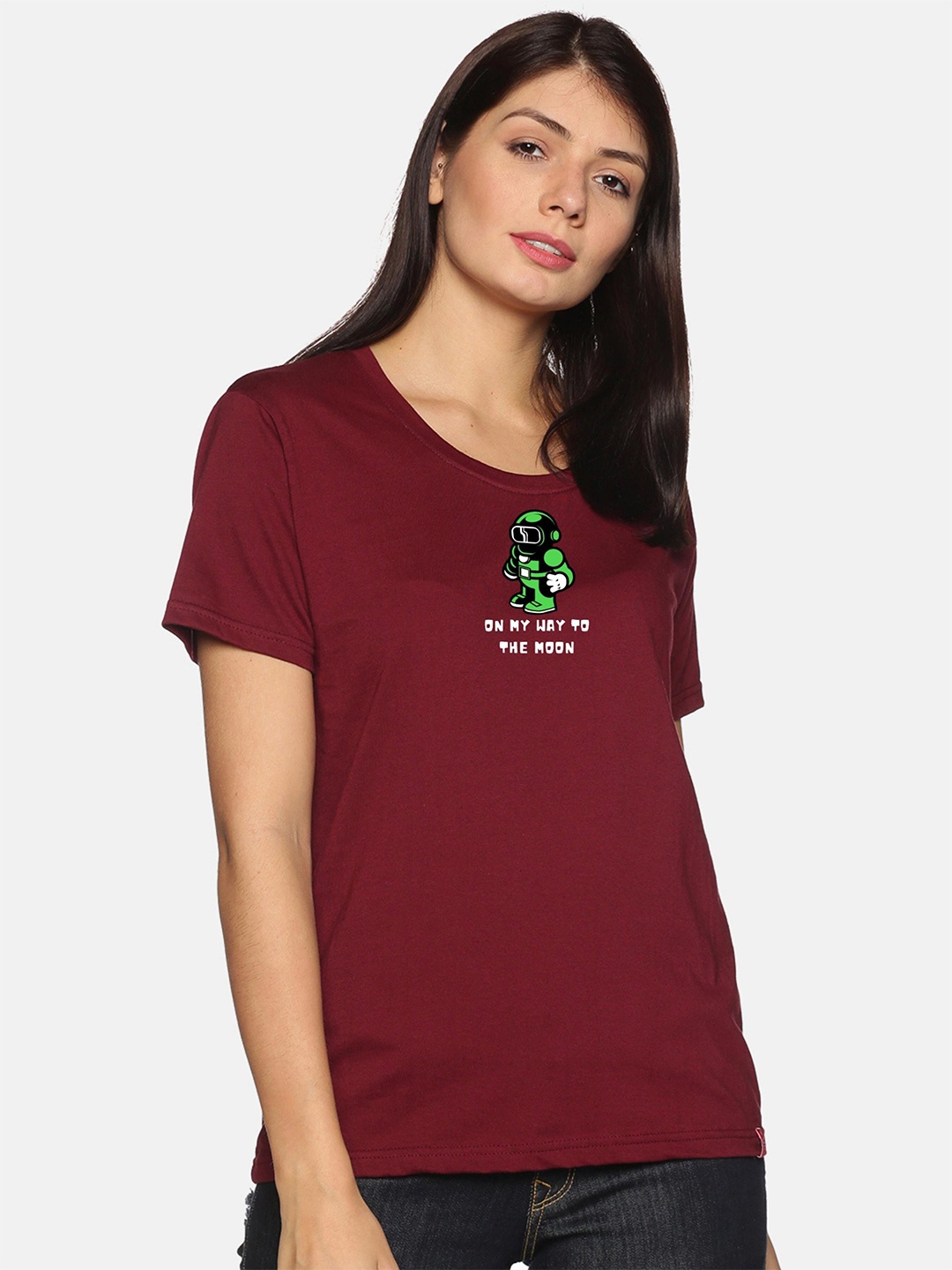 

NOT YET by us Women Maroon Printed Cotton T-shirt