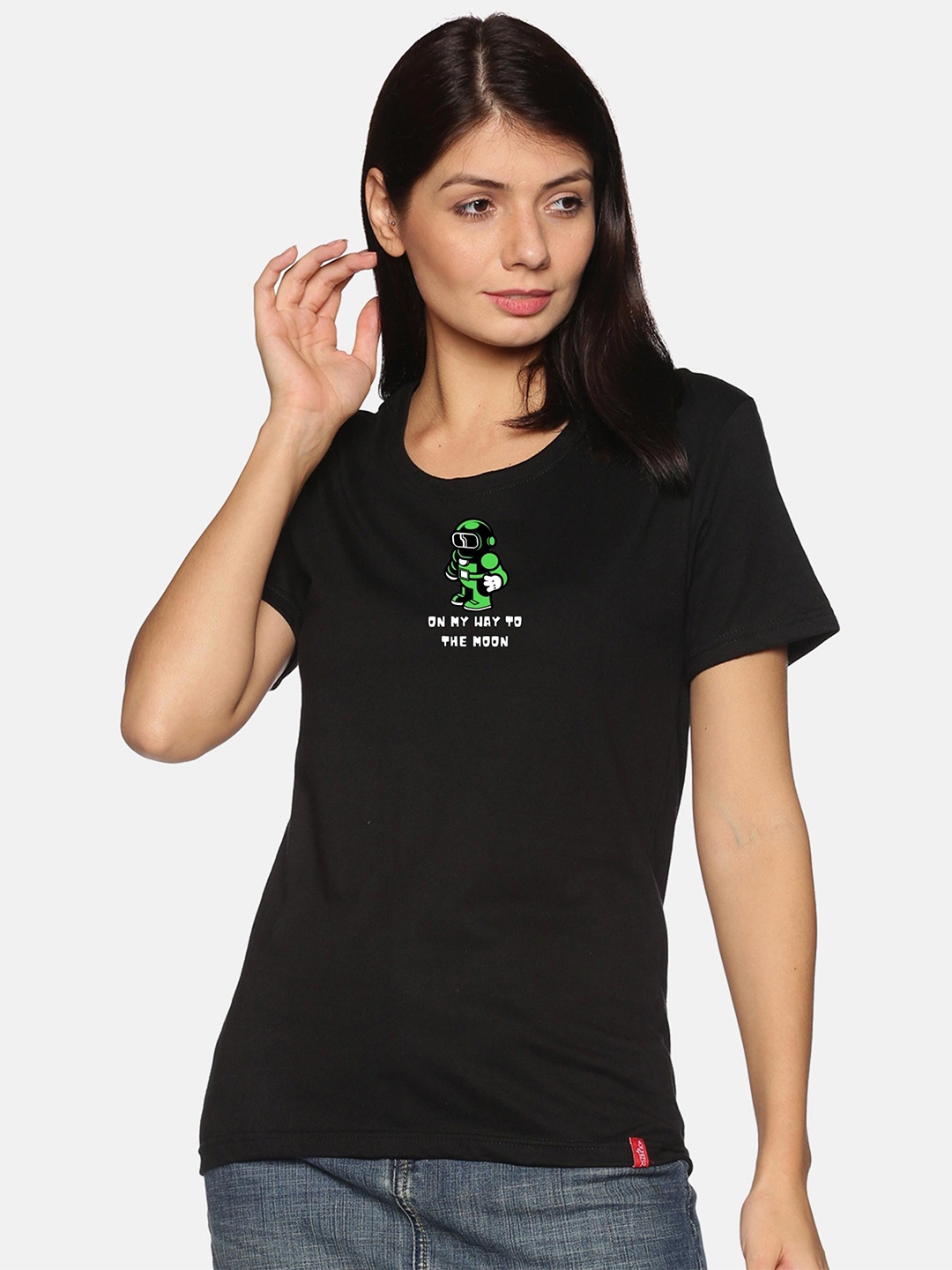 

NOT YET by us Women Black Printed T-shirt