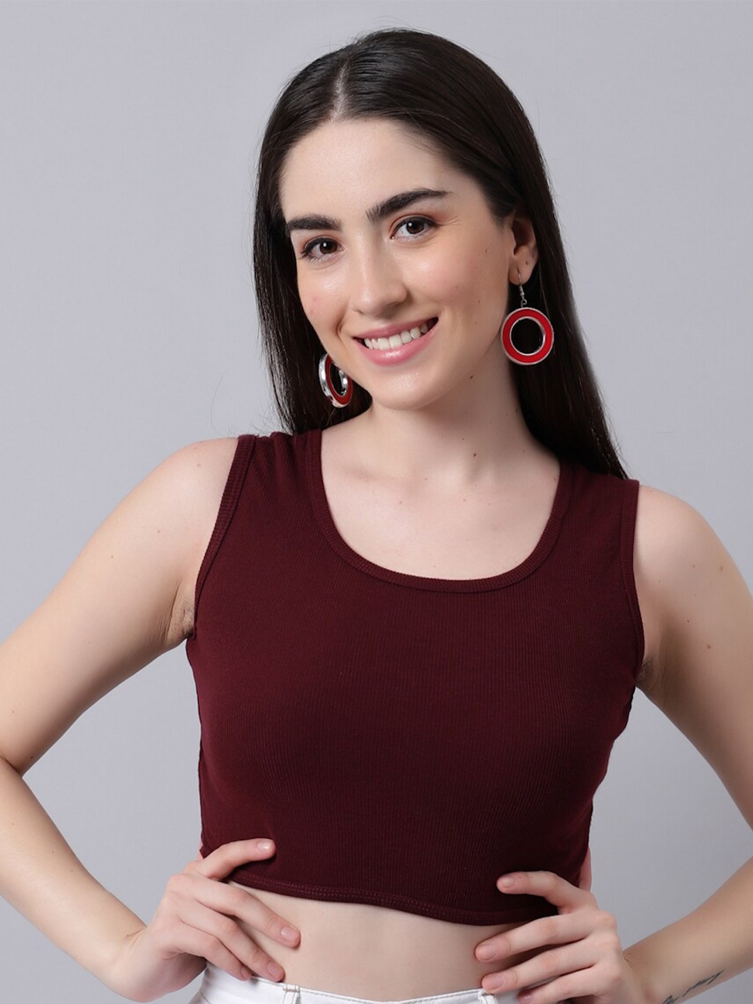 

River Of Design Jeans Women Maroon Crop Top