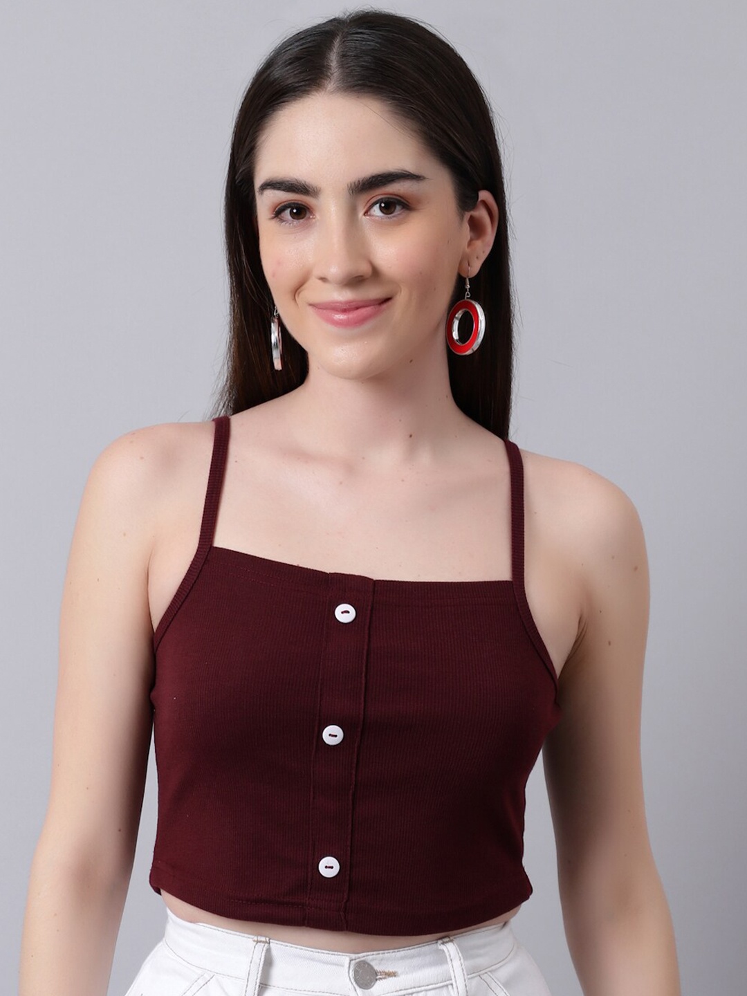 

River Of Design Jeans Women Maroon Solid Crop Top