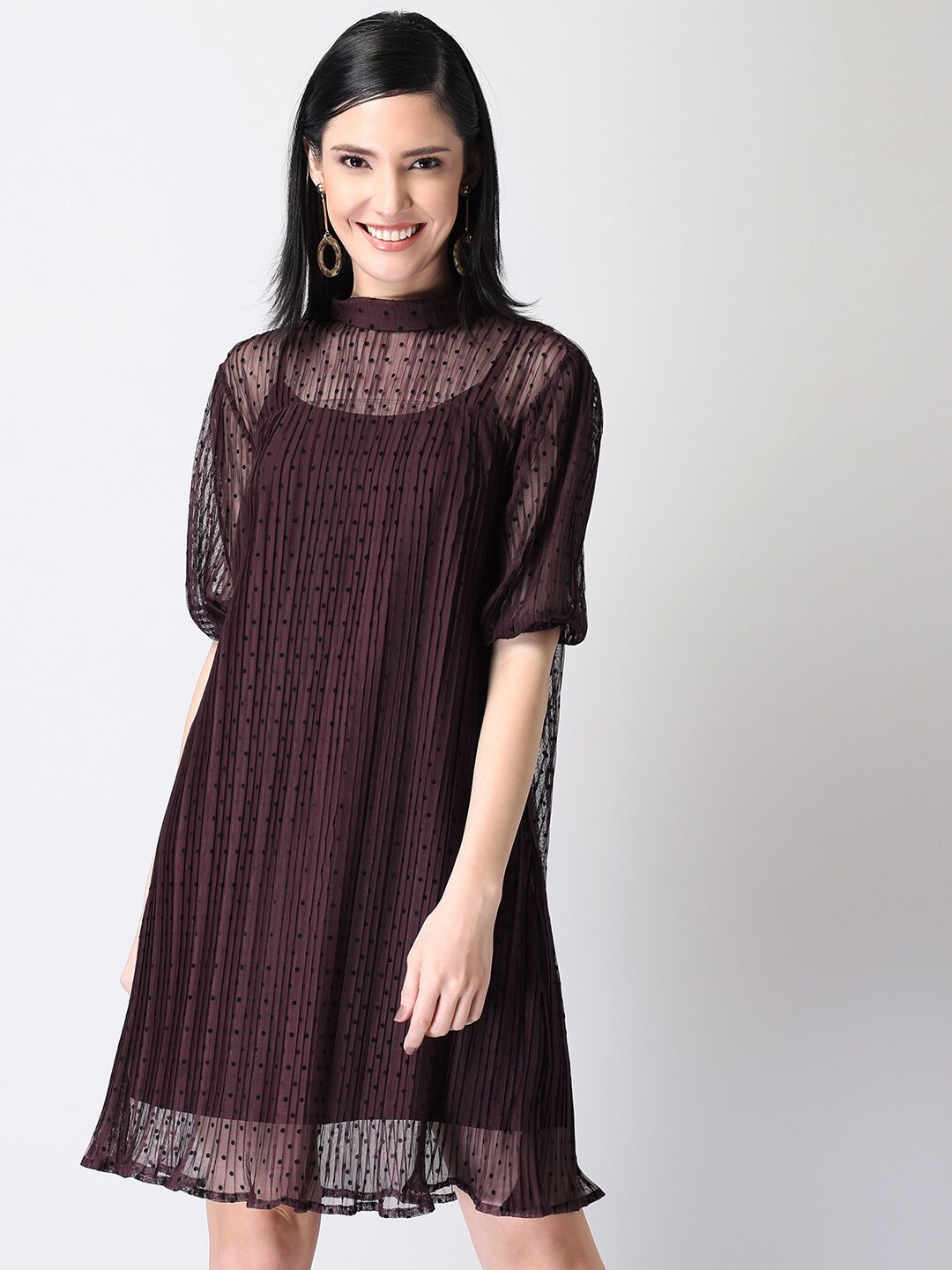 

FabAlley Purple Net A-Line Dress