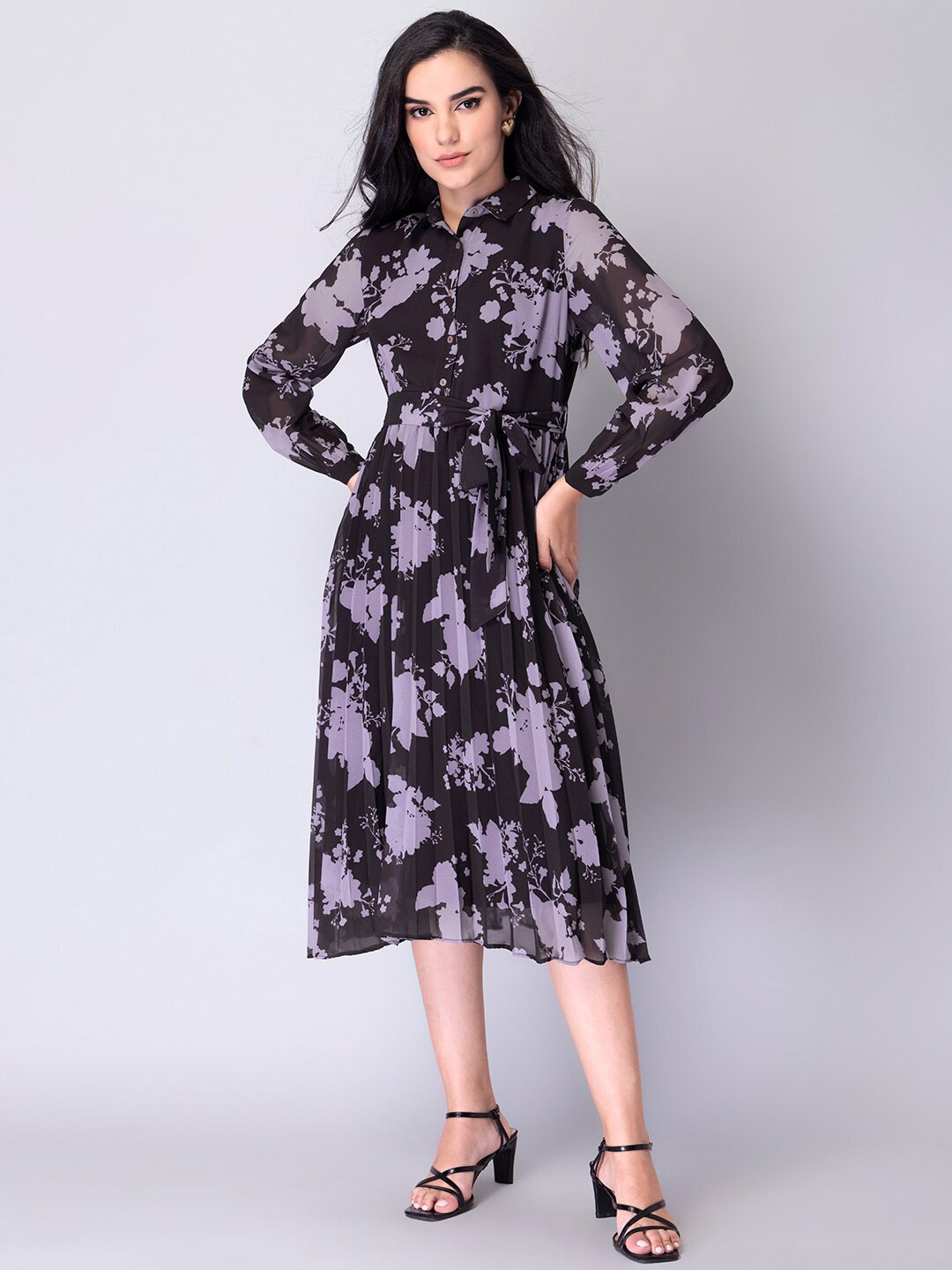 

FabAlley Purple Floral Georgette Shirt Midi Dress