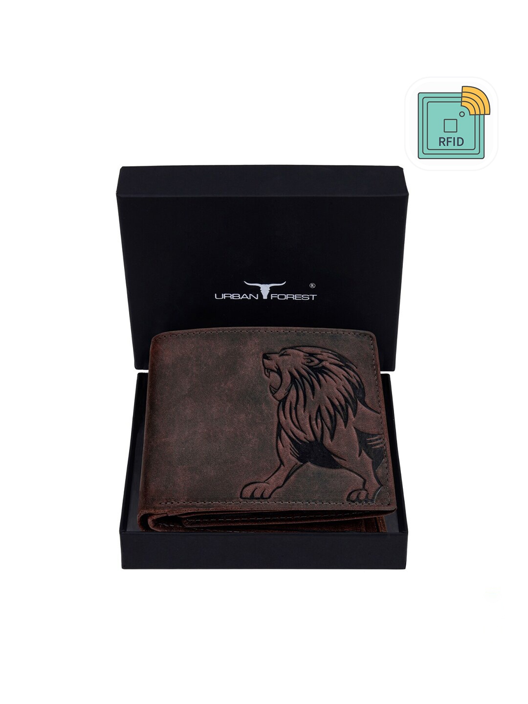 

URBAN FOREST Men Brown Animal Printed Leather Two Fold Wallet